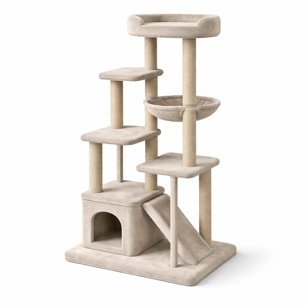 Arbre à chat en peluche et sisal beige-ZENNOOKSANCTUARY