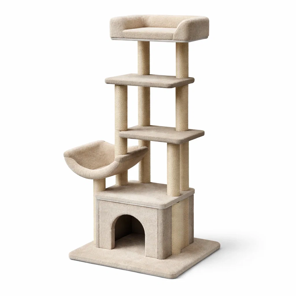 Arbre à chat multi-niveaux en sisal et peluche sable-ZENNOOKSANCTUARY
