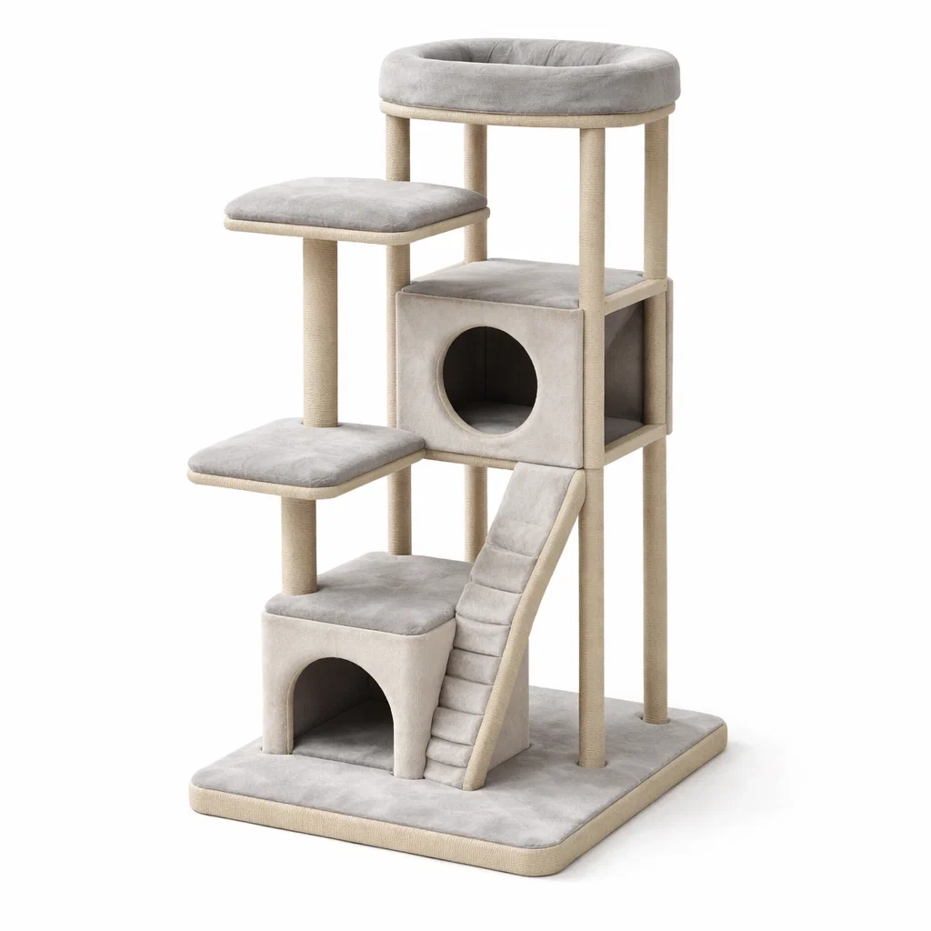 Arbre à Chat en Bois Gris 143 cm-ZENNOOKSANCTUARY