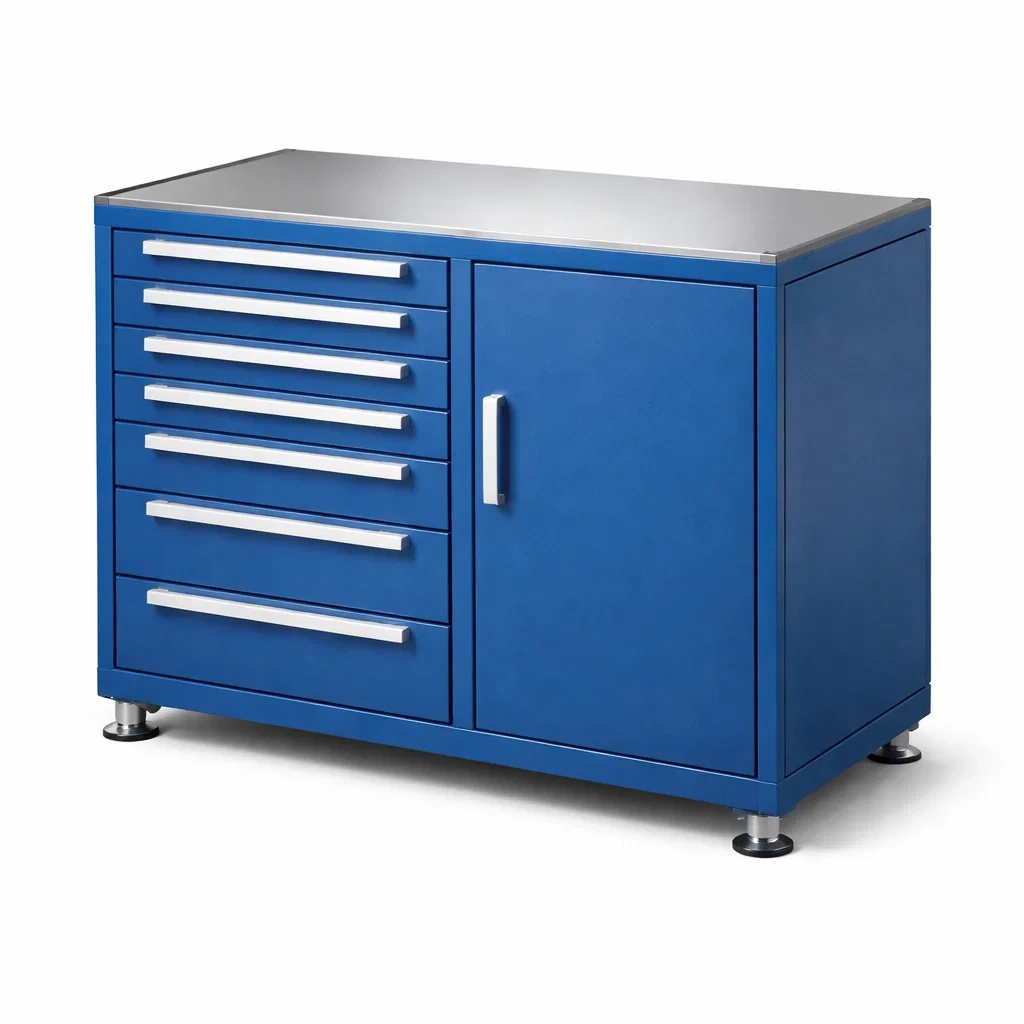 Coffre de rangement en métal avec 7 tiroirs et 1 armoire en Bleu-ZENNOOKSANCTUARY