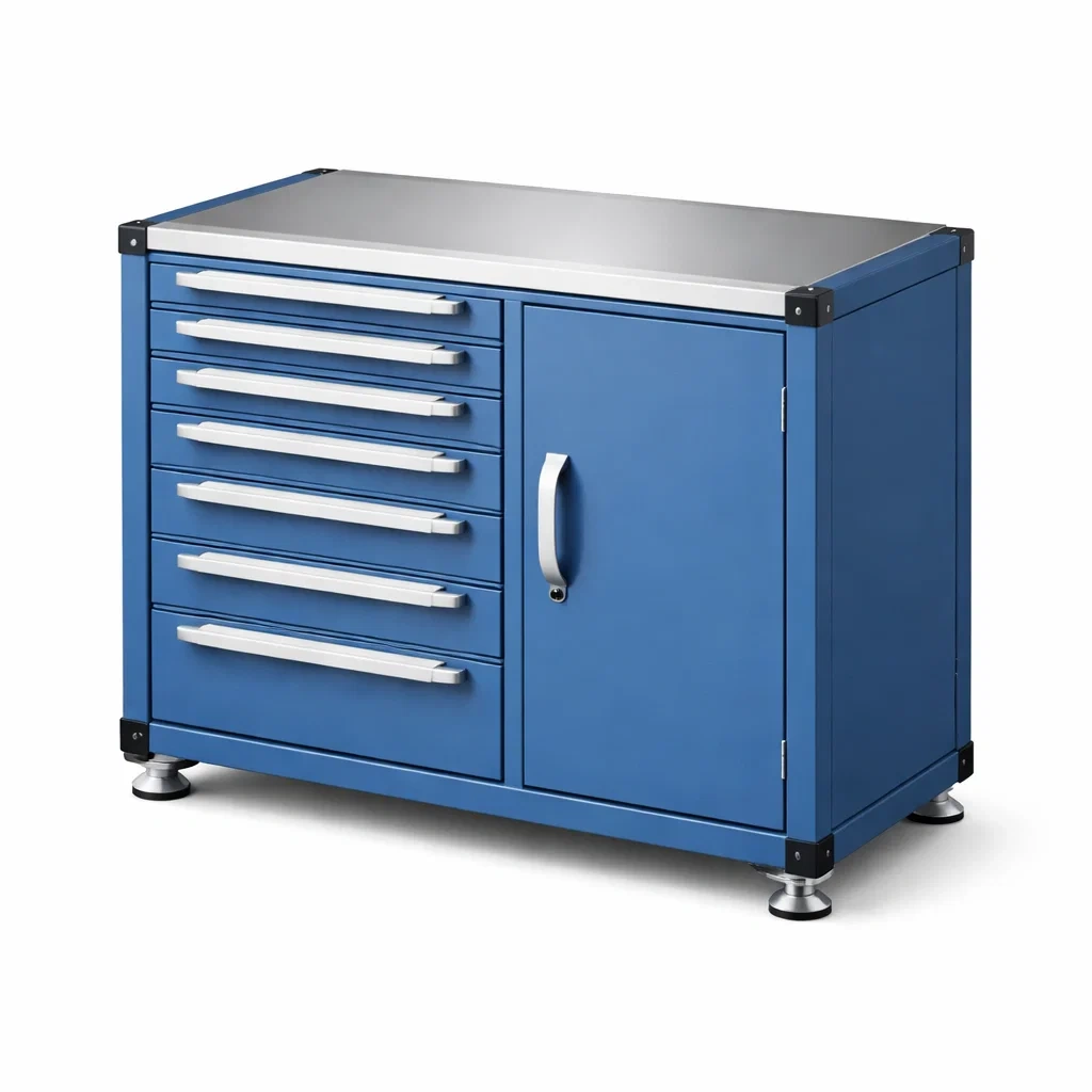 Armoire à outils en métal avec 6 tiroirs et porte battante Bleu 100x50x90 cm-ZENNOOKSANCTUARY