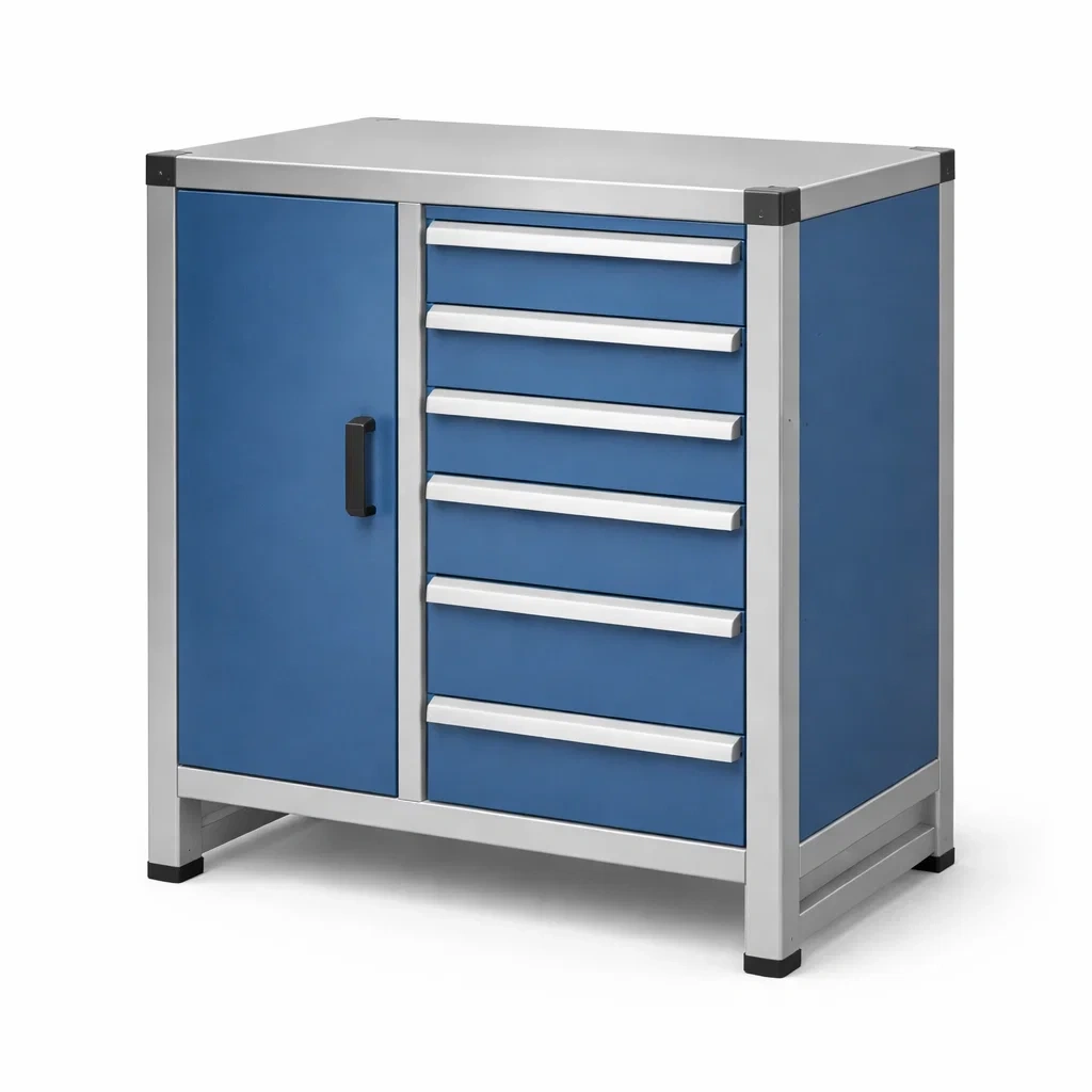 Armoire à outils en métal avec tiroirs et porte bleue-ZENNOOKSANCTUARY