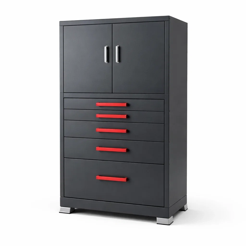 Armoire de rangement en métal avec tiroirs et portes Noir et Rouge-ZENNOOKSANCTUARY