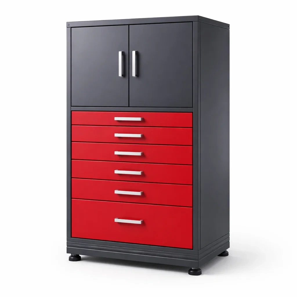 Armoire en Métal avec 7 Tiroirs et Portes Rouge/Noir-ZENNOOKSANCTUARY