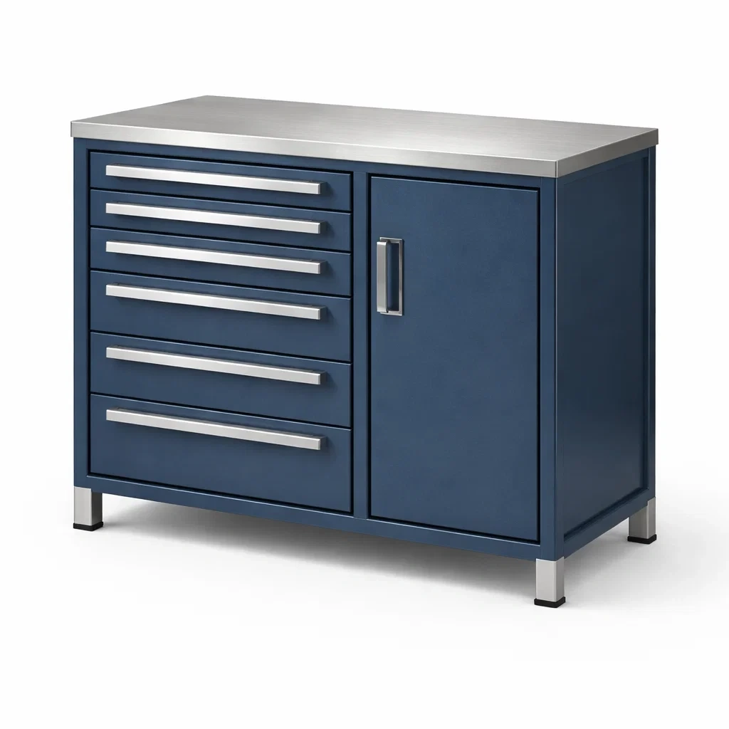 Armoire en métal bleu avec 6 tiroirs et 1 porte-ZENNOOKSANCTUARY