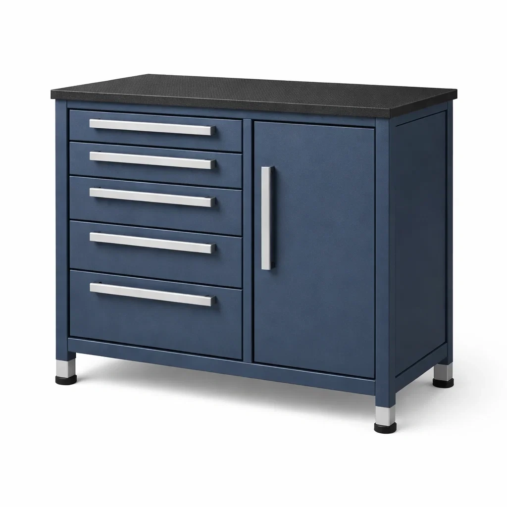 Armoire de rangement en métal avec plateau en MDF noir 90x60x85 cm-ZENNOOKSANCTUARY