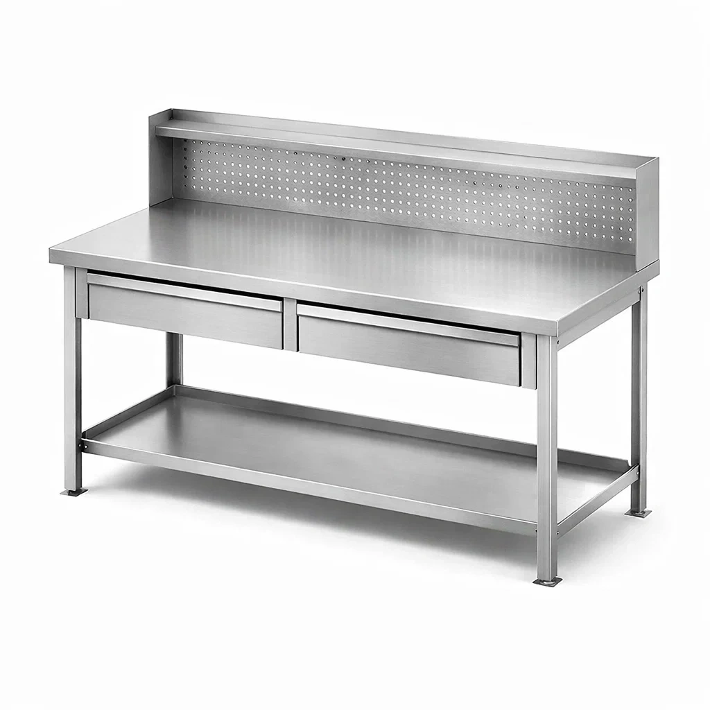 Table de Travail en Acier Inoxydable avec Étagère et Tiroirs-ZENNOOKSANCTUARY