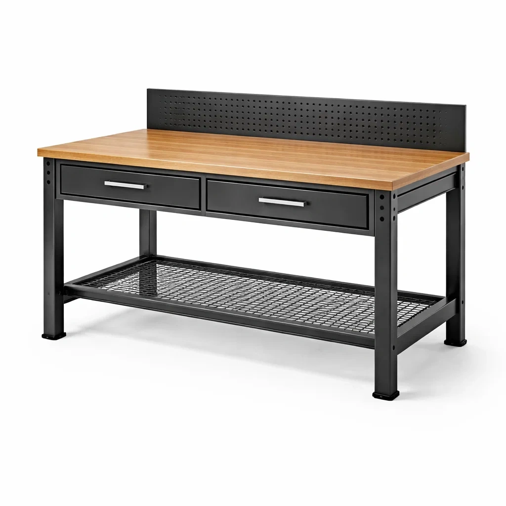 Table de travail en métal et bois avec tiroirs-ZENNOOKSANCTUARY