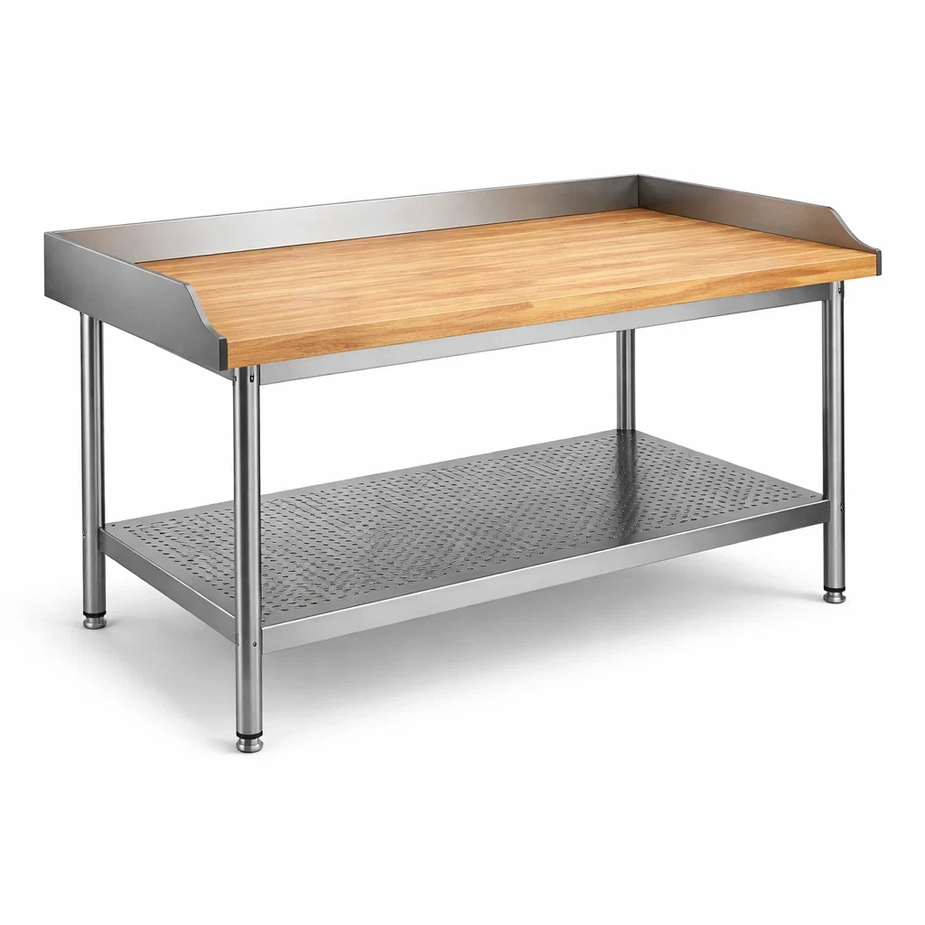 Table de Travail en Bois et Acier Inoxydable-ZENNOOKSANCTUARY