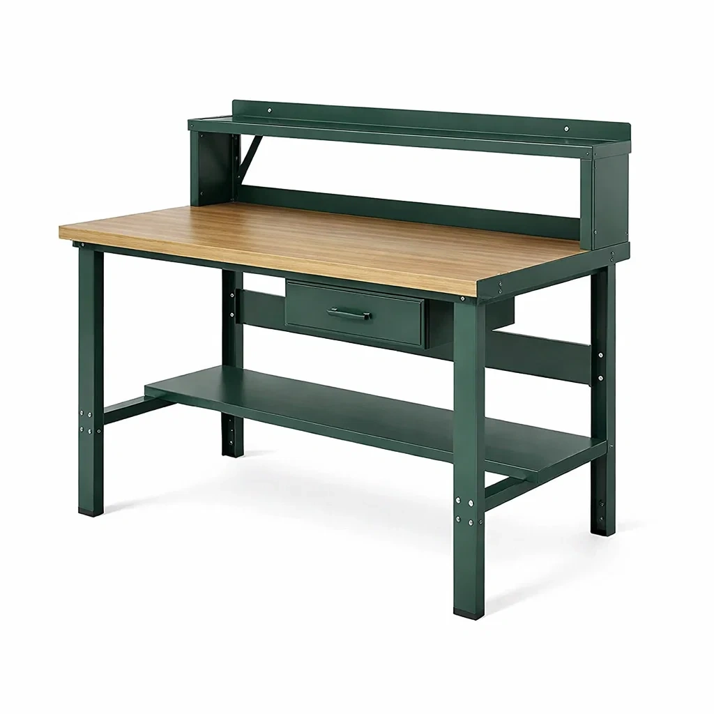 Établi en métal avec plateau en bois 120cm-ZENNOOKSANCTUARY