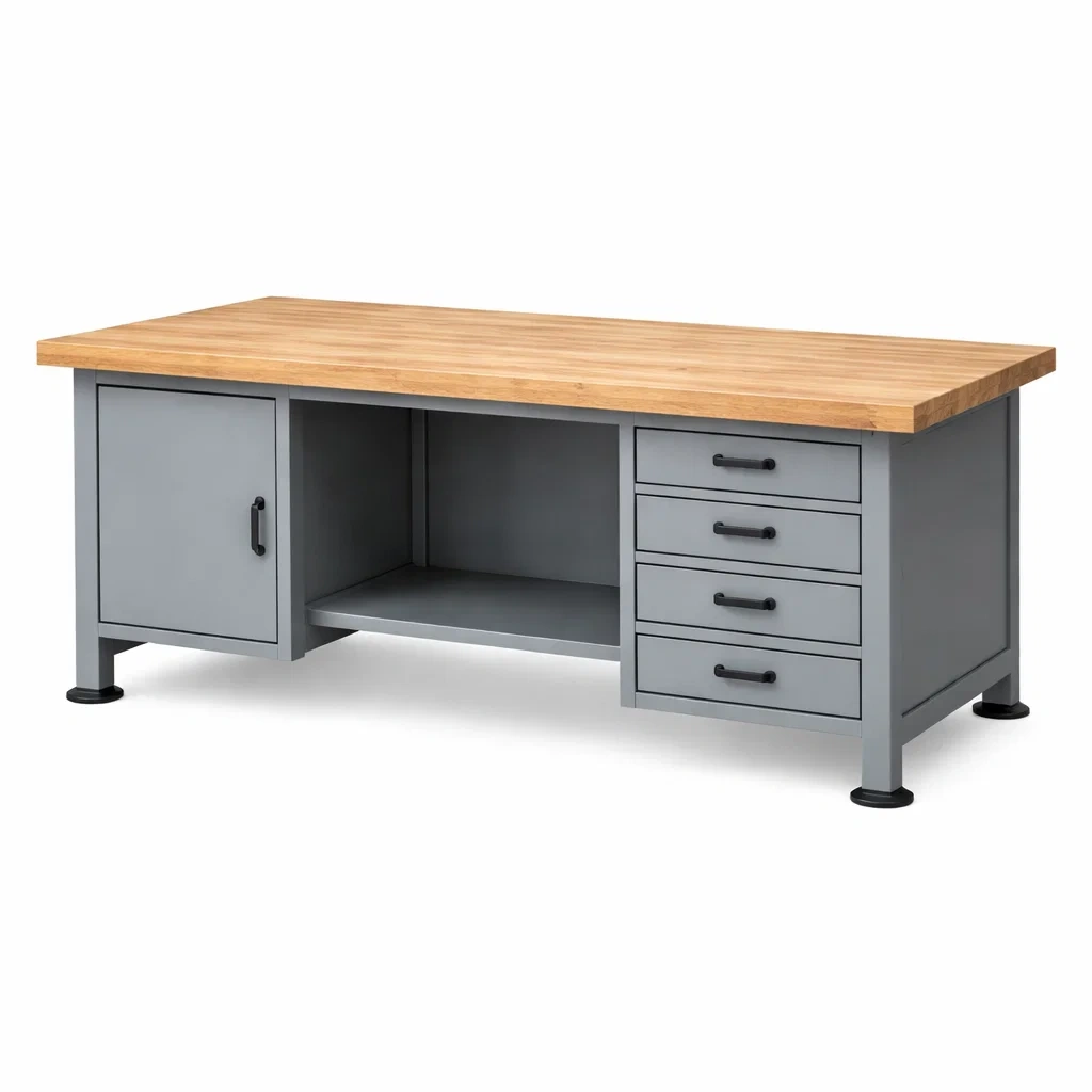 Établi en métal avec plateau en bois, 4 tiroirs et 1 porte-ZENNOOKSANCTUARY