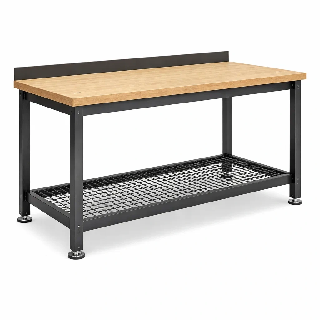 Table de Travail en Bois et Acier avec Étagère Métallique-ZENNOOKSANCTUARY