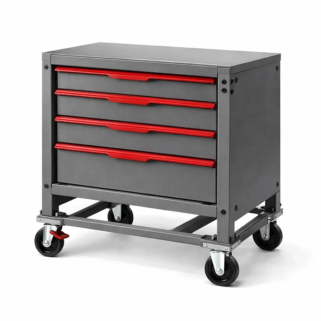 Chariot d'atelier en métal avec 4 tiroirs et roulettes verrouillables Gris/Rouge-ZENNOOKSANCTUARY