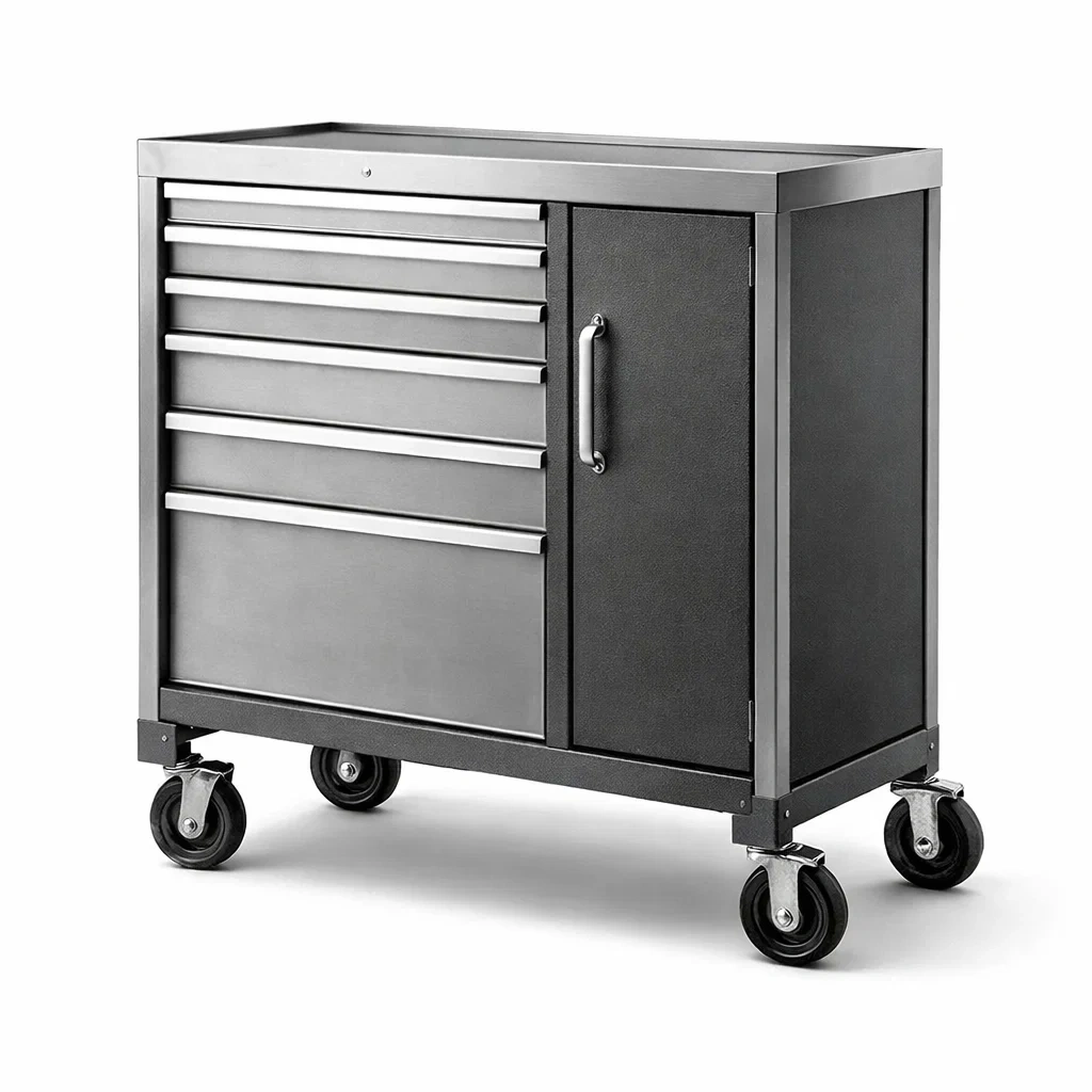 Chariot de rangement en métal avec roulettes, 6 tiroirs et armoire verrouillable-ZENNOOKSANCTUARY