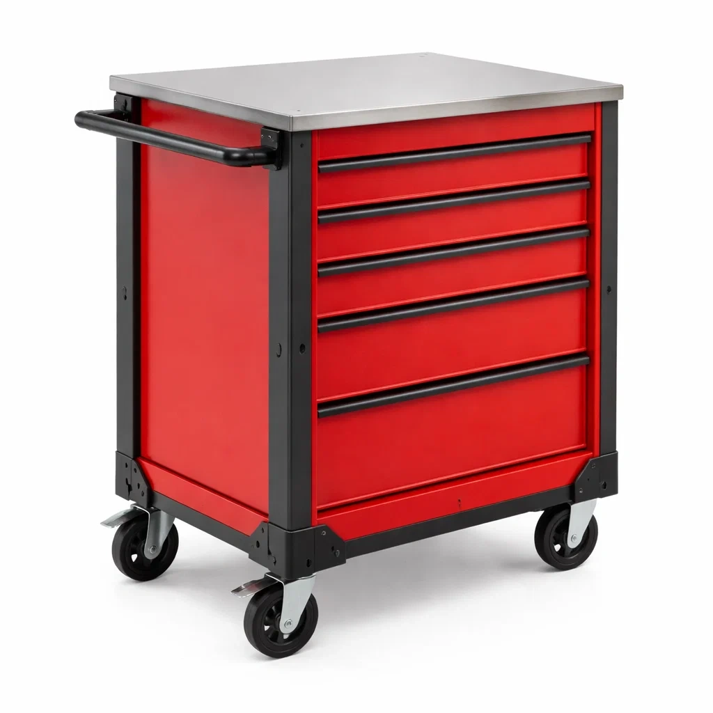 Chariot à outils en métal rouge avec 5 tiroirs et roulettes-ZENNOOKSANCTUARY