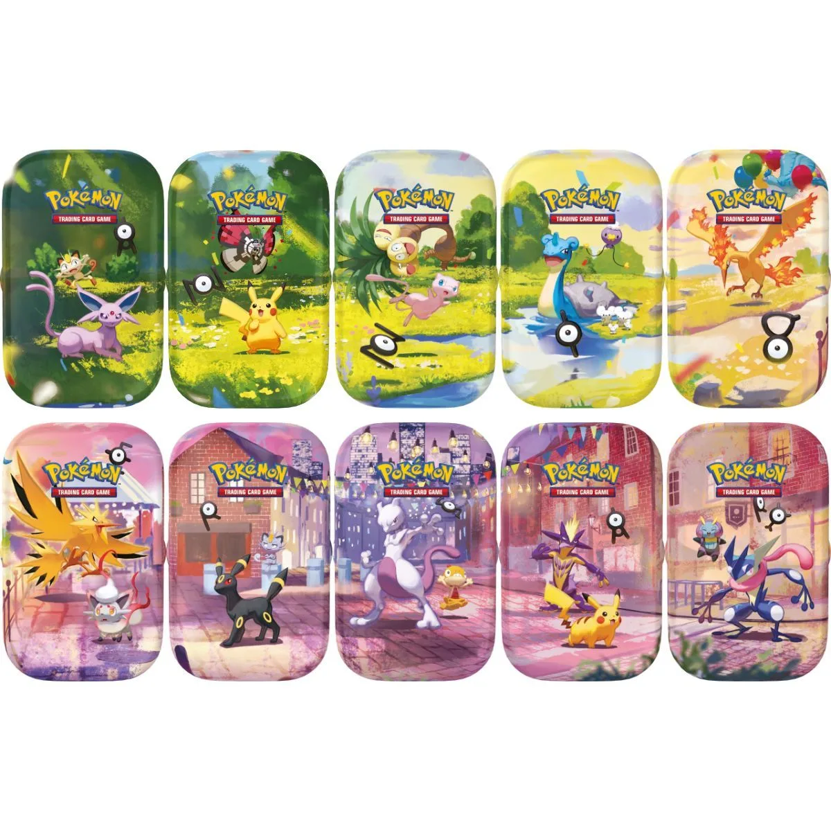 Le Lot scellé de 10 Mini Tins 30e Anniversaire est la boîte présentoir (display) qui regroupe l'intégralité des dix designs Jour & Nuit en un seul achat. Il contient les 10 Mini Tins de la série, soit 20 boosters de l'extension, 10 pages d'autocollants et