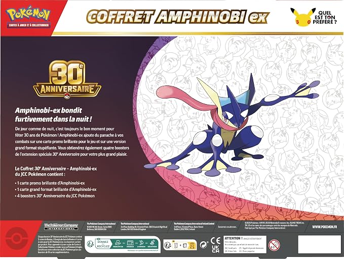 Pokémon : Coffret 30ᵉ Anniversaire – Amphinobi-ex du JCC Pokémon (1 Carte Promo Brillante, 1 Carte Grand Format Brillante et 4 boosters)