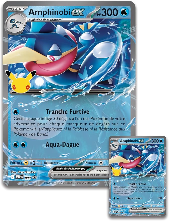 Pokémon : Coffret 30ᵉ Anniversaire – Amphinobi-ex du JCC Pokémon (1 Carte Promo Brillante, 1 Carte Grand Format Brillante et 4 boosters)