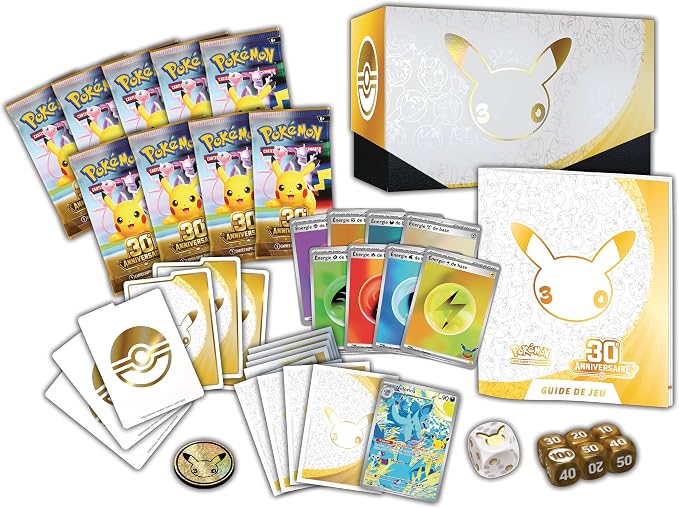 Pokémon : Coffret Dresseur d’élite 30ᵉ Anniversaire du JCC Pokémon (1 Carte Promo entièrement illustrée, 9 boosters et des Accessoires de Jeu Premium)