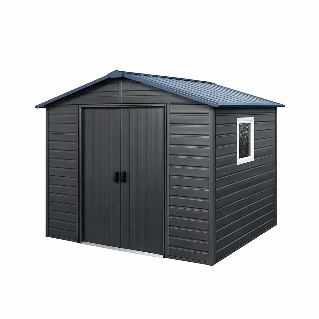 Abri de jardin en résine Gris Bleu Foncé avec fenêtre-DREAMLUXENEST
