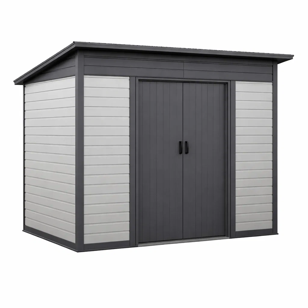 Abri de jardin en plastique avec toit incliné et portes doubles 185 x 238 x 227 cm Gris-DREAMLUXENEST
