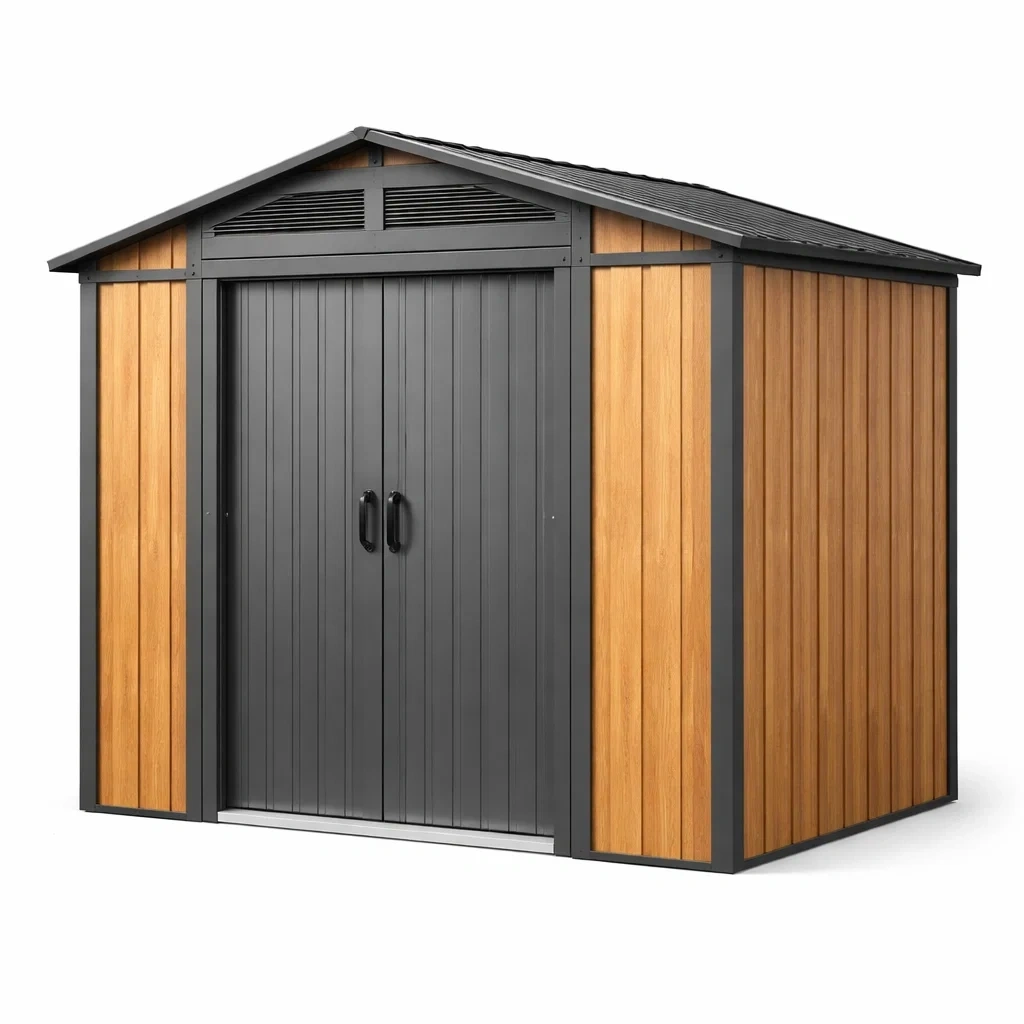 Abri de jardin en acier et bois composite 213 x 130 x 173 cm Gris Marron-DREAMLUXENEST