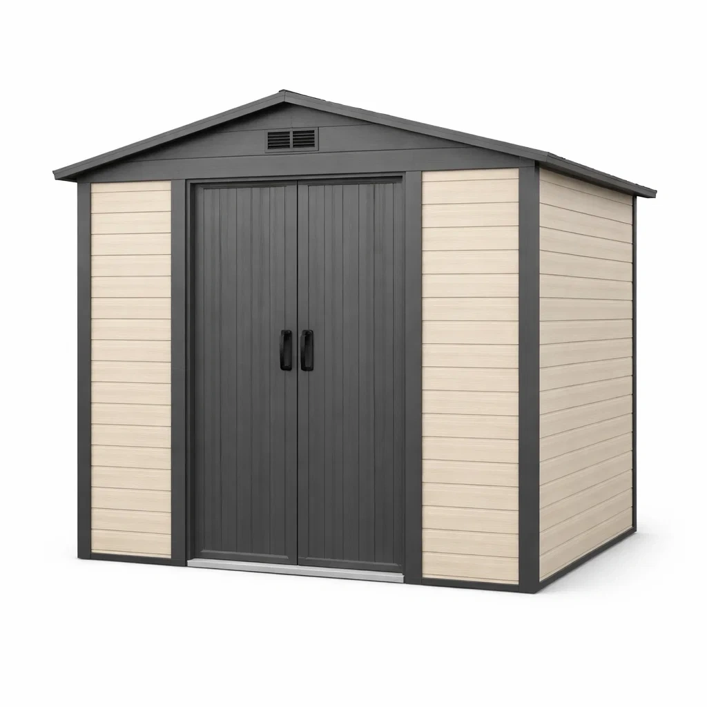 Abri de jardin en résine avec double porte Gris Beige 185x240x200 cm-DREAMLUXENEST