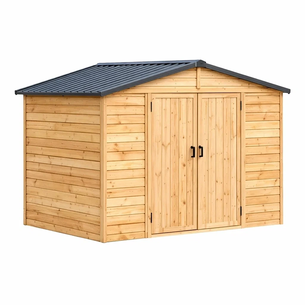Abri de jardin en bois avec toit en acier galvanisé 350x300x210 cm Bois naturel-DREAMLUXENEST