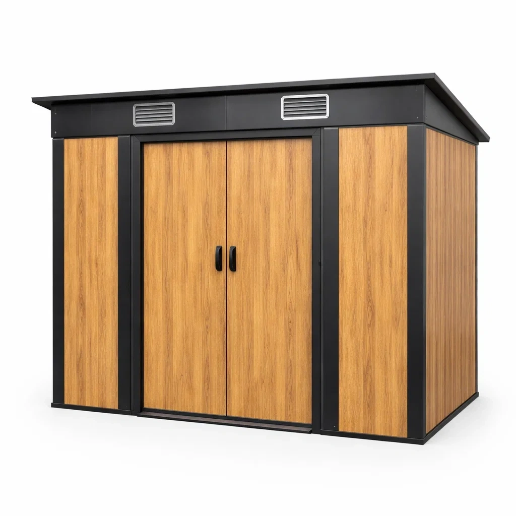 Abri de jardin en métal imitation bois 227x132x204 cm Marron Noir-DREAMLUXENEST