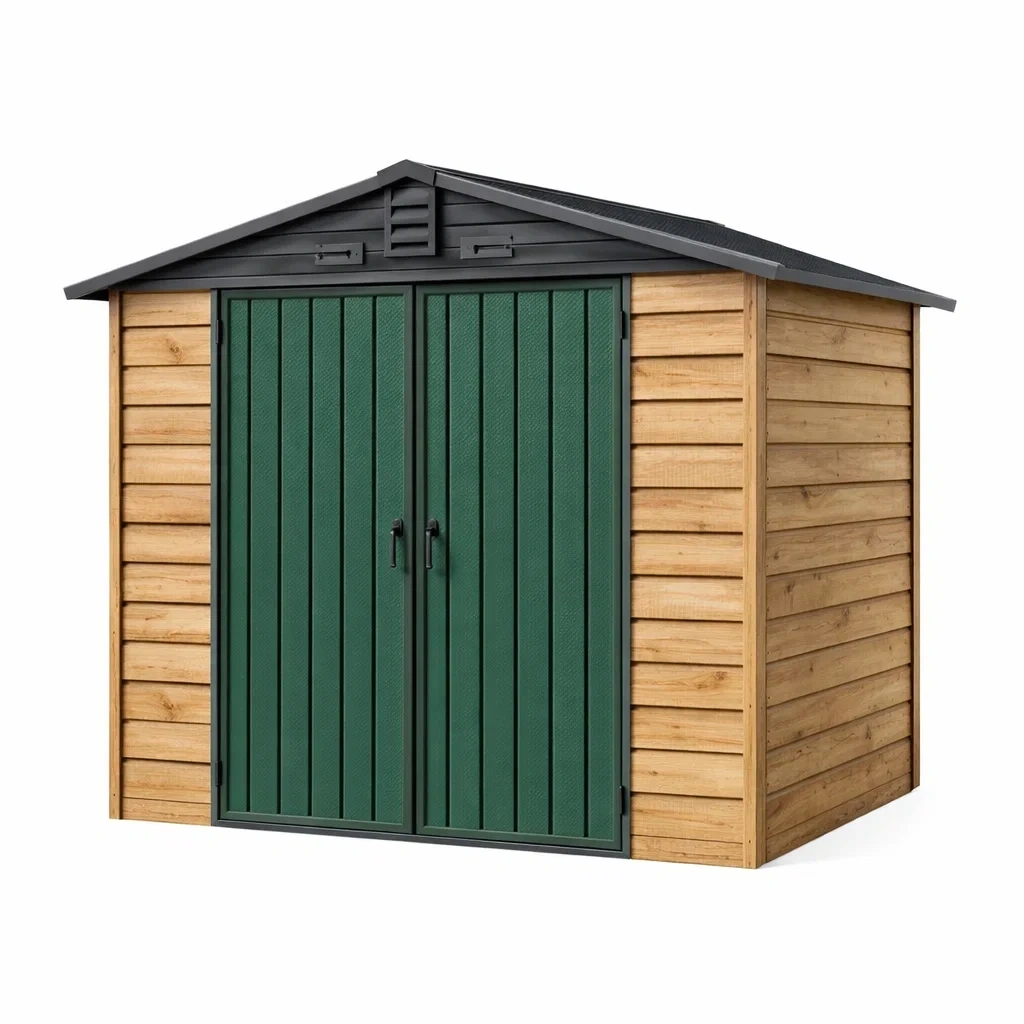 Abri de jardin en bois et résine avec portes vertes-DREAMLUXENEST