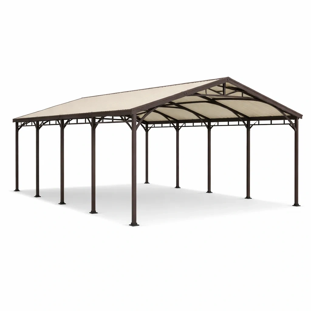 Abri voiture en acier avec toit en polyester beige-DREAMLUXENEST