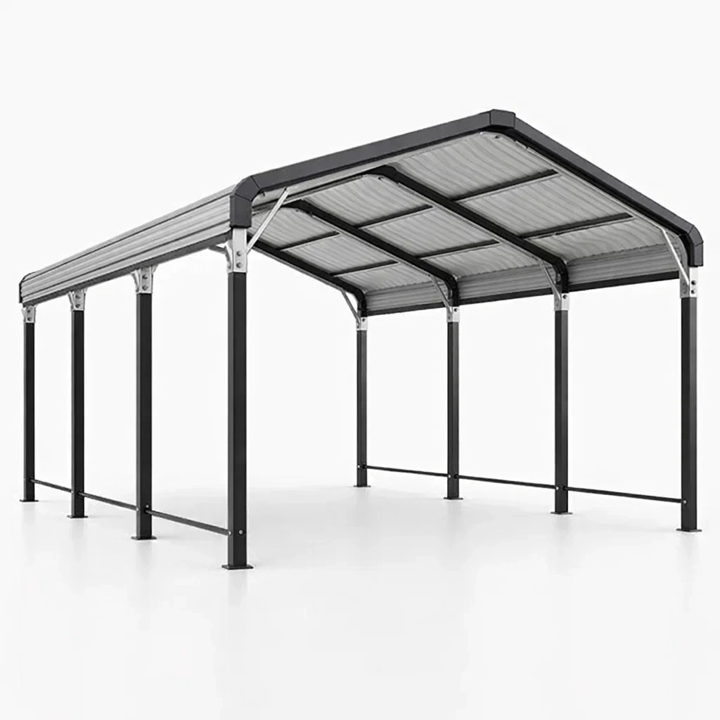 Abri voiture en métal avec toit en polycarbonate Gris-DREAMLUXENEST