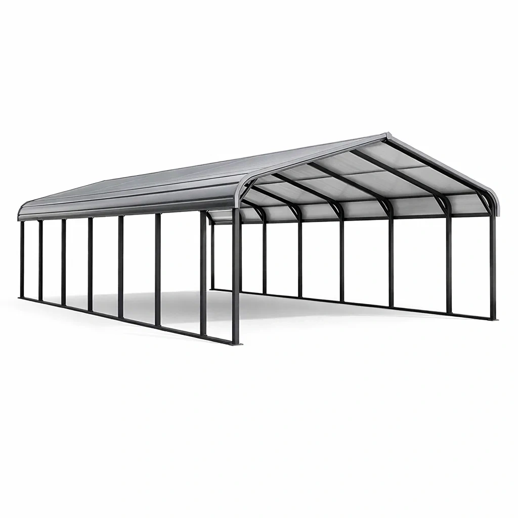 Abri voiture en acier galvanisé avec toit en polycarbonate gris-DREAMLUXENEST