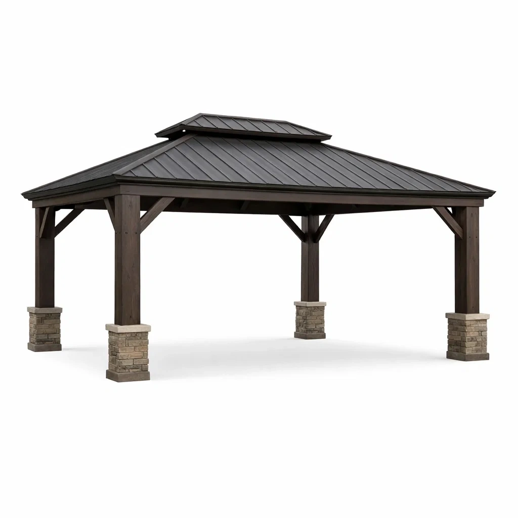 Pavillon en bois avec toit en acier Noir et Marron-DREAMLUXENEST