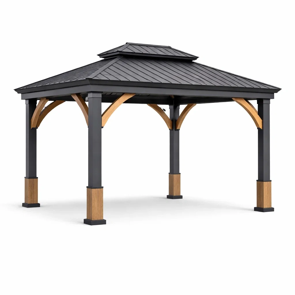 Pavillon en aluminium et bois avec toit en acier-DREAMLUXENEST