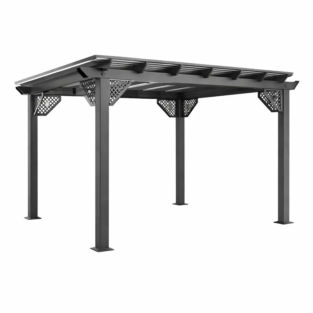 Pergola en métal avec toit en polycarbonate Gris-DREAMLUXENEST