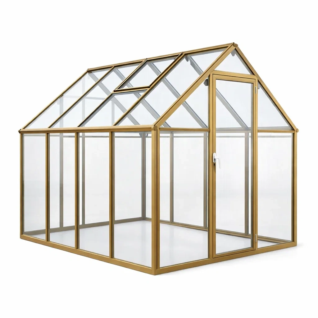 Serre en aluminium et verre trempé Doré-DREAMLUXENEST