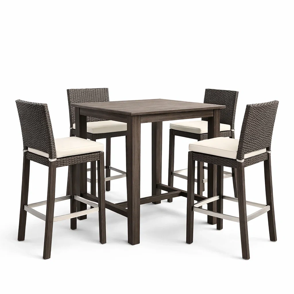 Ensemble de bar extérieur en bois composite et résine tressée avec coussins Crème-DREAMLUXENEST