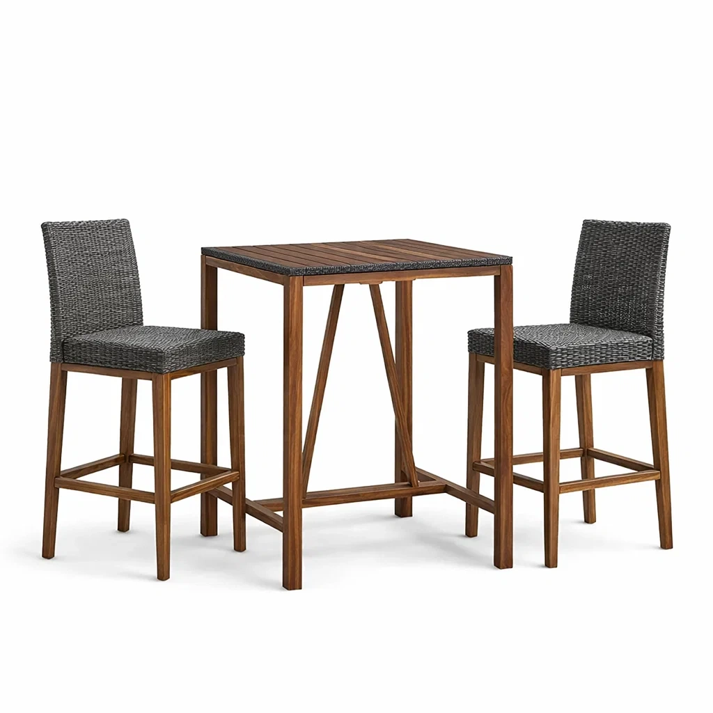 Ensemble de bar en bois et résine tressée Gris foncé-DREAMLUXENEST
