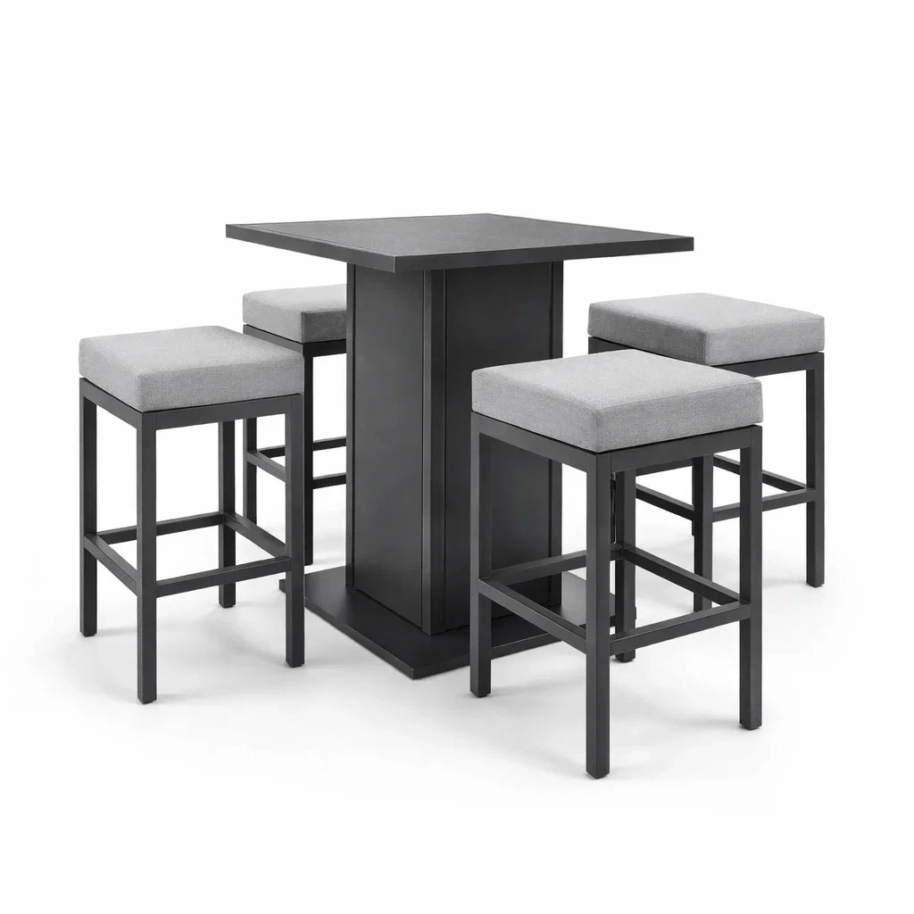 Ensemble de bar avec table carrée en métal Noir et tabourets en tissu Gris-DREAMLUXENEST