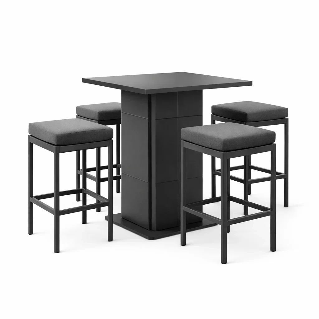 Ensemble de bar avec table haute et tabourets en métal et tissu polyester Noir-DREAMLUXENEST
