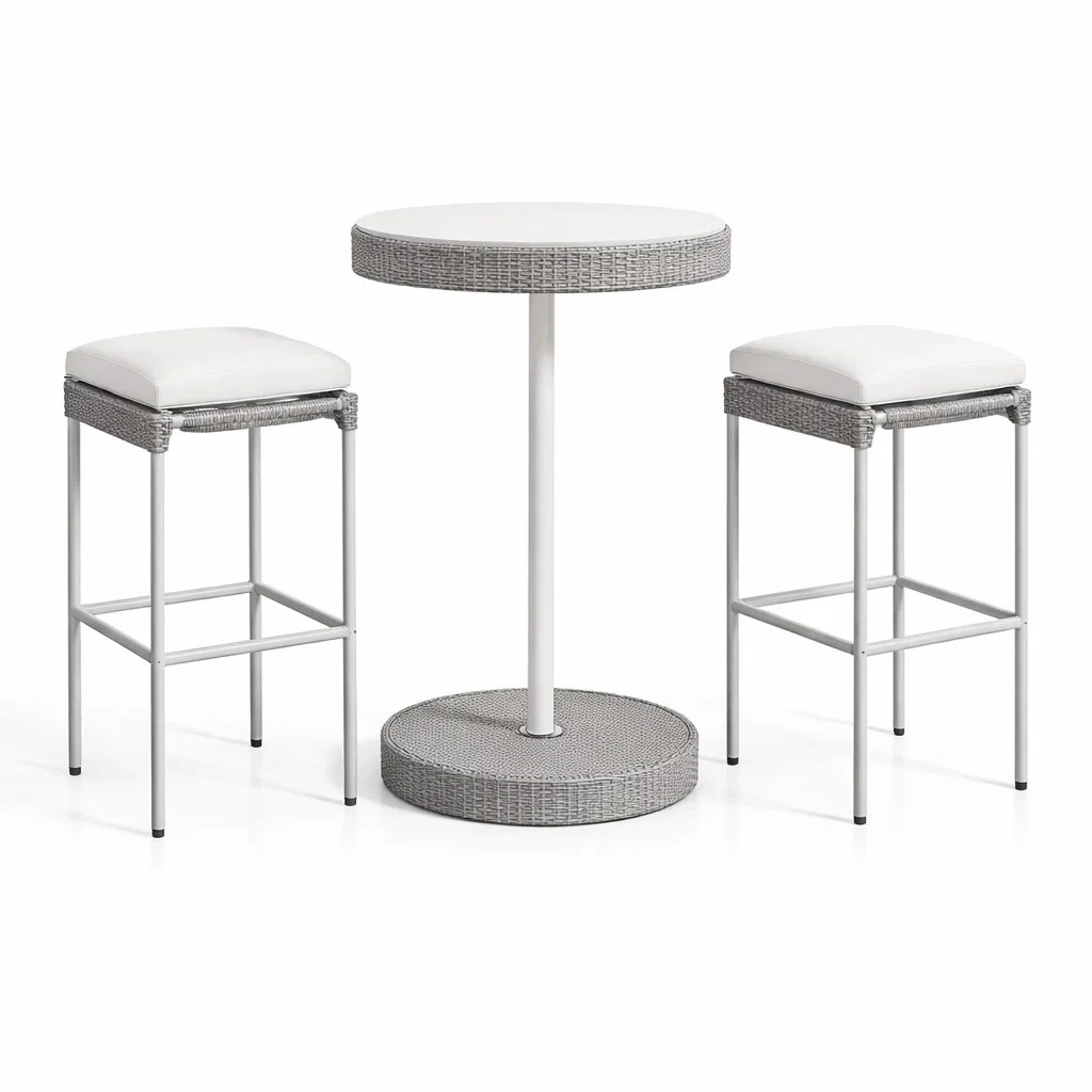 Ensemble de bar en rotin et métal avec tabourets et coussins en polyuréthane-DREAMLUXENEST