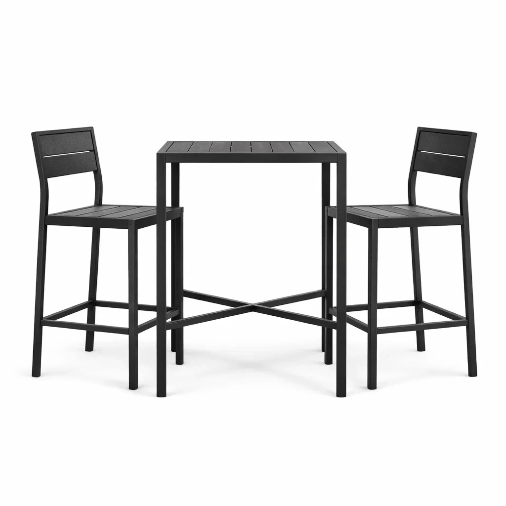 Ensemble de bar avec table haute métallique et chaises Noires-DREAMLUXENEST
