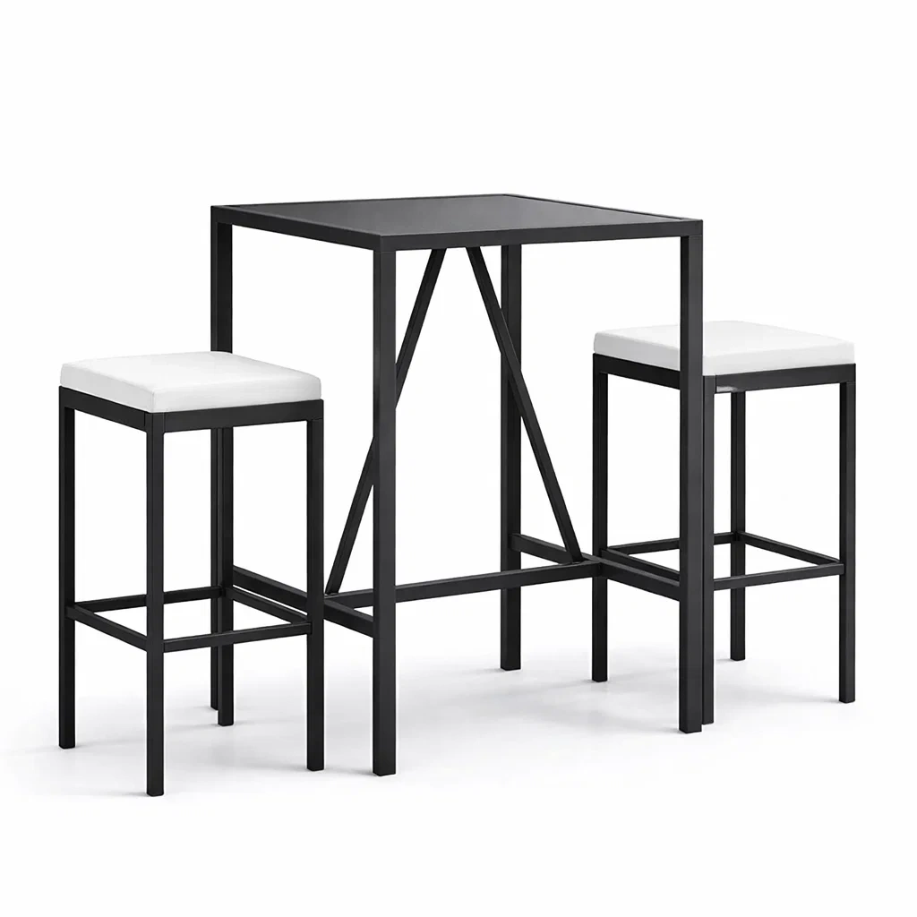 Ensemble de bar avec table en métal et tabourets en similicuir Noir Blanc-DREAMLUXENEST