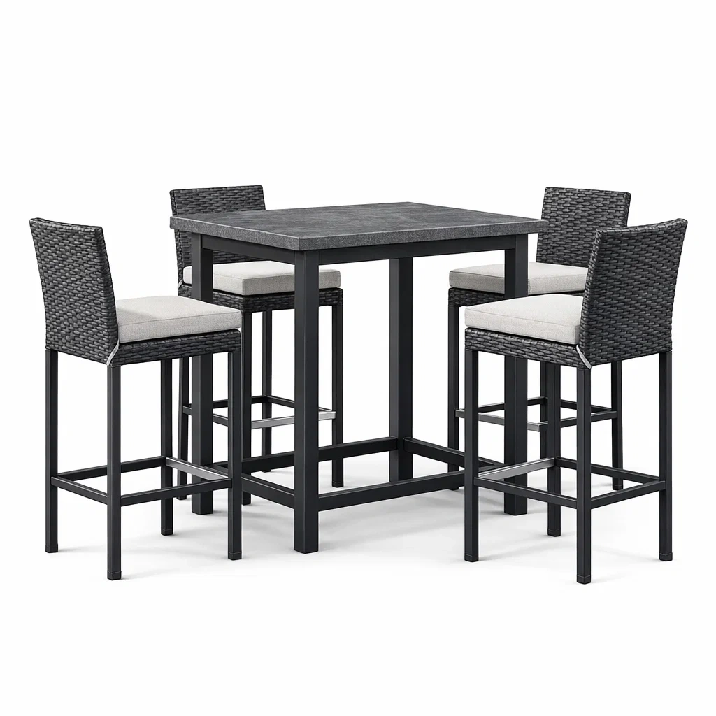 Ensemble de bar en aluminium et polyrotin avec 4 chaises Noires et Grises-DREAMLUXENEST