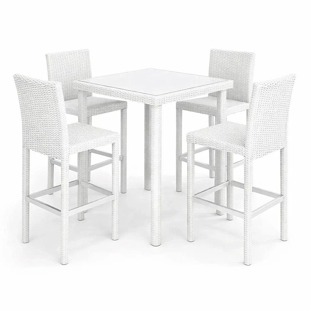 Ensemble de bar en résine tressée avec plateau en verre Blanc-DREAMLUXENEST