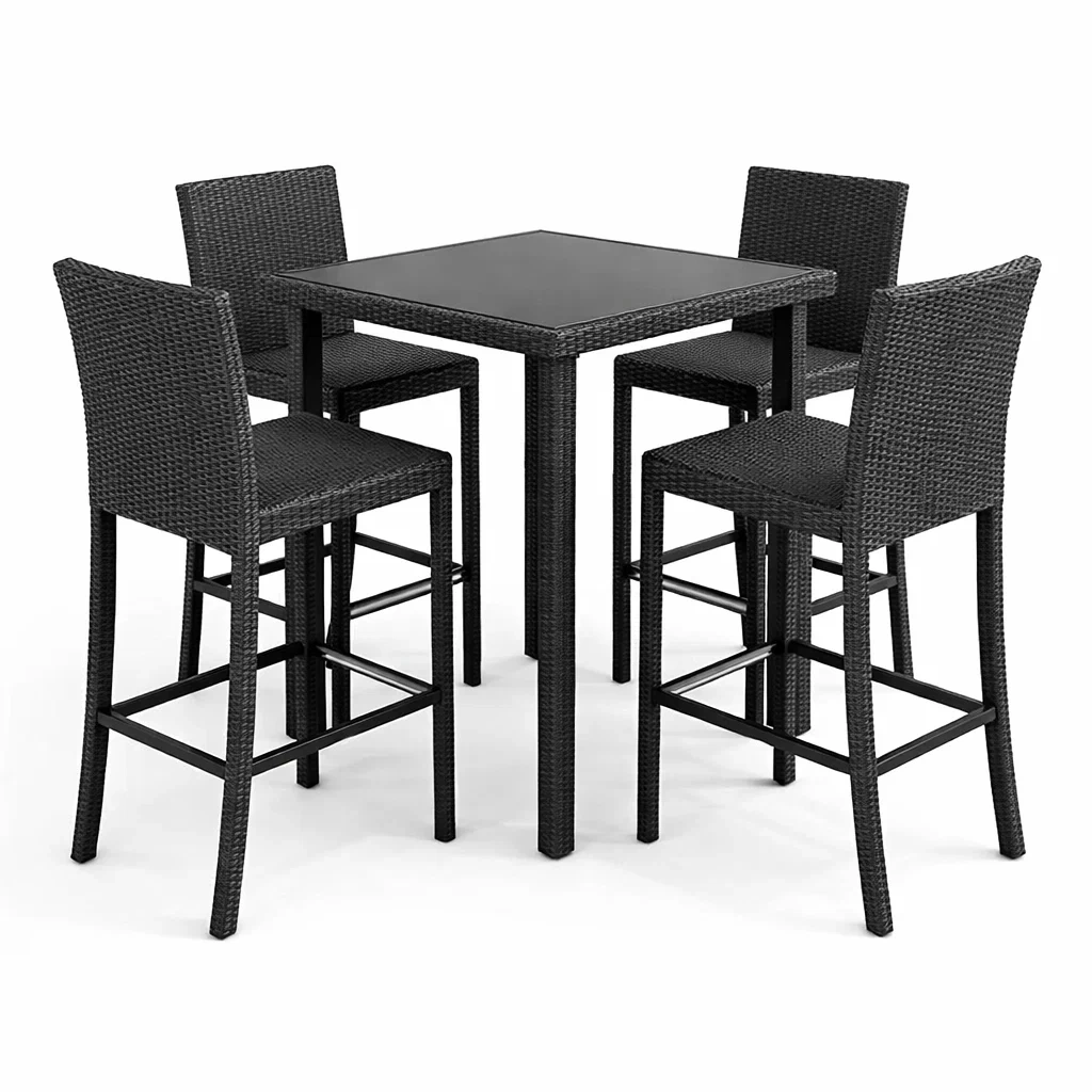 Ensemble de bar extérieur en résine tressée et verre trempé Noir 5 pièces-DREAMLUXENEST
