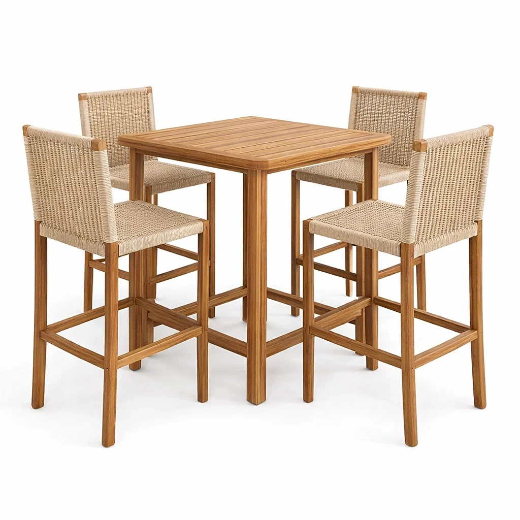 Ensemble de bar en bois avec chaises en rotin synthétique-DREAMLUXENEST