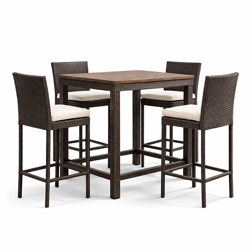 Ensemble de bar en rotin avec table en bois composite et chaises avec coussins-DREAMLUXENEST