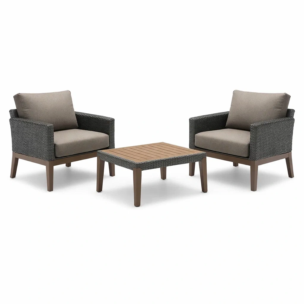 Ensemble de détente 3 pièces en résine tressée et aluminium-DREAMLUXENEST